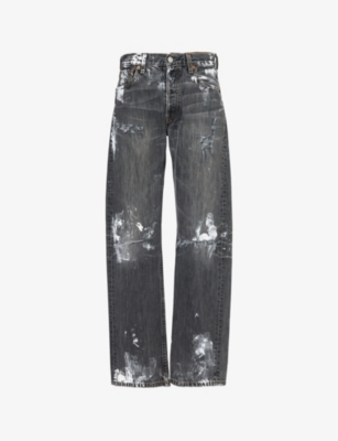 JEAN VINTAGE: Distressed straight-leg mid-rise denim jeans