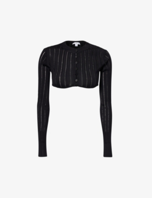 Shop Alaïa Alaia Womens Noir Alaia Slim-fit Round-neck Knitted Cardigan