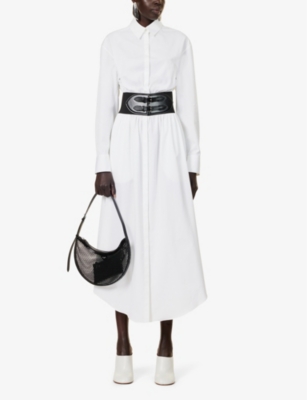 Shop Alaïa Alaia Women's Blanc Belted Cotton Maxi Dress