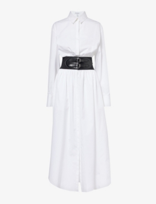 Shop Alaïa Alaia Women's Blanc Belted Cotton Maxi Dress