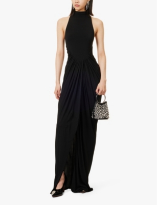 Shop Alaïa Womens Noir Alaia Halterneck Slim-fit Stretch-woven Maxi Dress