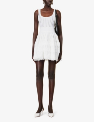 Shop Alaïa Alaia Womens Blanc Optique Crinoline Round-neck Stretch-woven Mini Dress
