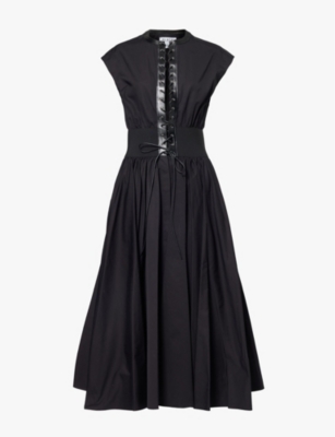 ALAIA: Lace-up pleated-skirt cotton maxi dress