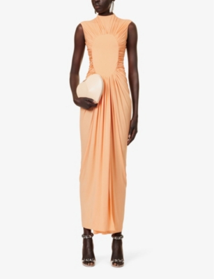 Shop Alaïa Alaia Women's Abricot Slim-fit High-neck Stretch-woven Maxi Dress