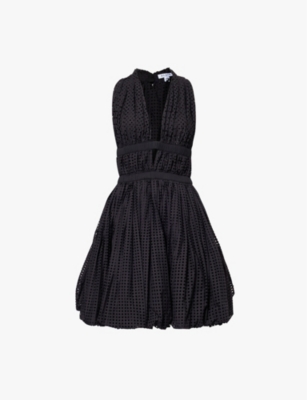 ALAIA: V-neck balloon-skirt cotton-blend mini dress