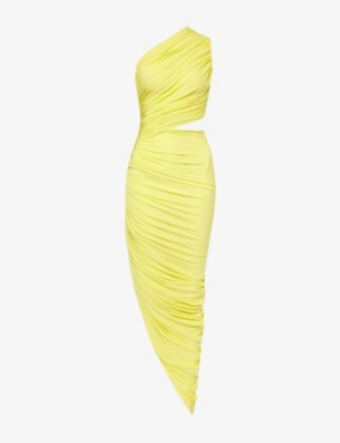 Shop Alaïa Alaia Women's Jaune Clair Cut-out Fitted Stretch-woven Midi Dress