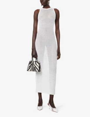 Shop Alaïa Alaia Women's Blanc Slim-fit Round-neck Knitted Maxi Dress