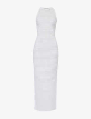 Shop Alaïa Alaia Women's Blanc Slim-fit Round-neck Knitted Maxi Dress