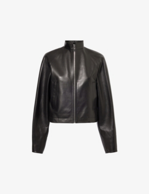 Shop Alaïa Alaia Women's Noir Alaia High-neck Regular-fit Leather Jacket
