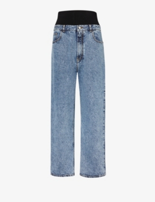 ALAIA: Contrast-panel cropped high-rise denim-blend jeans