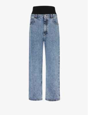 Alaïa Knit Band Denim Pants In Bleu Neige