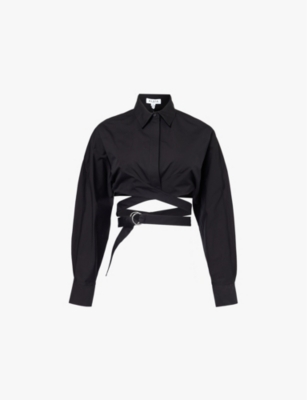 ALAIA: Long-sleeved crossover-strap cotton shirt