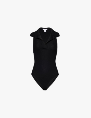 ALAIA: Slim-fit polo-collar knitted body