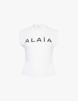 Alaïa Alaia Womens Blanc Noir Brand-print Regular-fit Cotton-jersey T-shirt