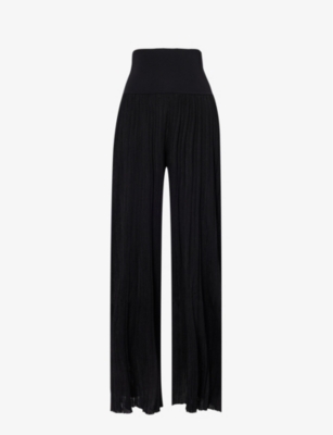 Shop Alaïa Alaia Women's Noir Alaia Pleated Wide-leg Knitted Trousers