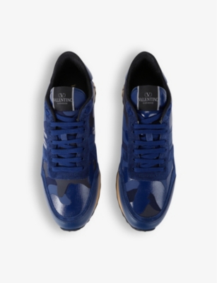 Valentino Mens Blue Rockrunner Camouflage-pattern Mesh And Leather Low-top Trainers In Blue