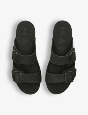 Manebi Womens Black Honolulu Nordic Double-strap Flat Leather Eva Sandals In Black