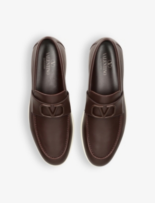 Shop Valentino Garavani Mens Brown Leisure Flow Slip-on Leather Loafers