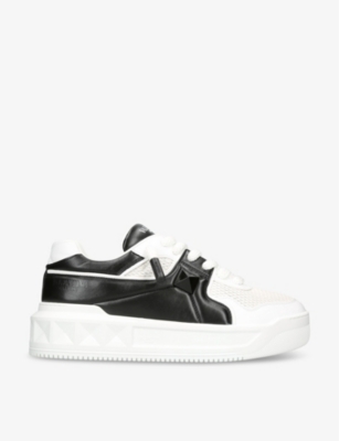 VALENTINO GARAVANI: One Stud branded leather and mesh low-top trainers