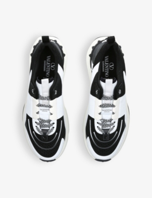 Valentino True Act Leather-trimmed Mesh And Rubber Sneakers In Blk/white