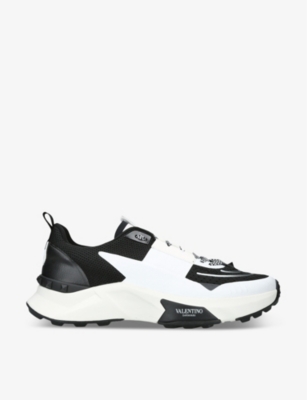 Valentino True Act Leather-trimmed Mesh And Rubber Sneakers In Blk/white