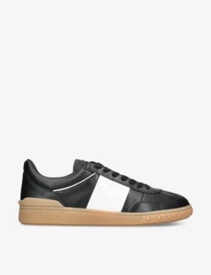 Shop Valentino Garavani Men's Blk/white Upvillage Branded Leather Low-top Trainers