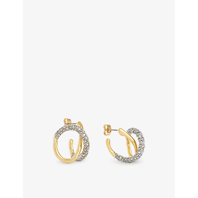 Alexis Bittar Twist 14ct Yellow Gold-plated Brass And Crystal Earrings In 14k Gold & Imi Rhodium