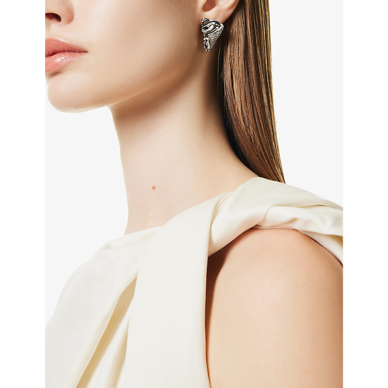Shop Alexis Bittar Women's Rhodium Solanales Folded Rhodium-tone Brass And Crystal Earrings