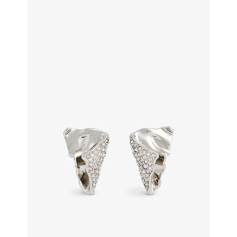 Alexis Bittar Womens Rhodium Solanales Folded Rhodium-tone Brass And Crystal Earrings