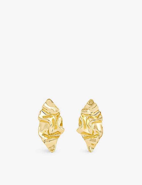 ALEXIS BITTAR: Crumpled large 14ct yellow gold-plated brass earrings