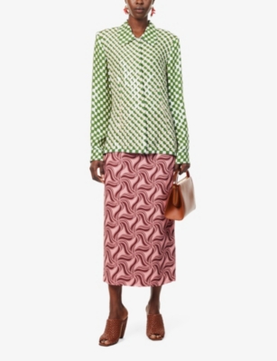 Shop Dries Van Noten Stan Abstract-pattern Satin Maxi Skirt In Pink
