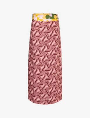 Shop Dries Van Noten Stan Abstract-pattern Satin Maxi Skirt In Pink