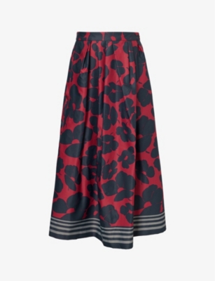 Shop Dries Van Noten Soni Floral-print Cotton-blend Midi Skirt In Red