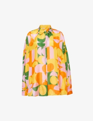 Shop Dries Van Noten Casia Abstract-print Silk Shirt In Orange
