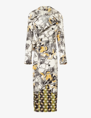 Dries Van Noten Womens Ecru Abstract-pattern Satin Coat