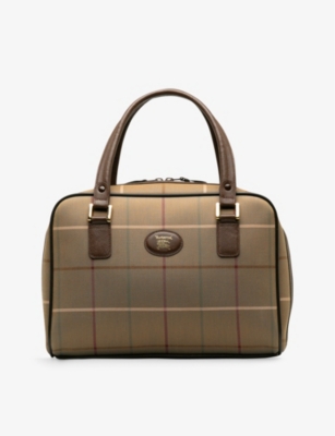 RESELFRIDGES: Pre-loved Burberry Boston vintage-check canvas and leather top-handle bag
