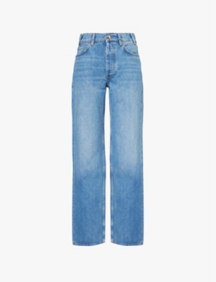 Shop Anine Bing Women's Atlantic Blue Gavin Faded-wash Straight-leg Organic-denim Jeans