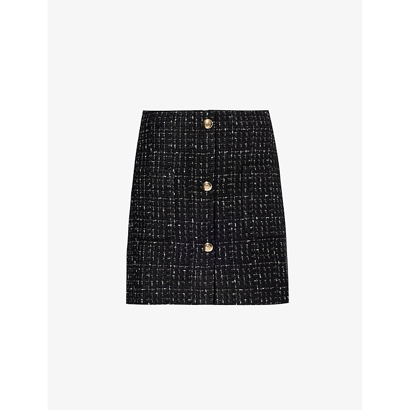 Shop Anine Bing Womens Black And White Mateo Tweed-textured Woven-blend Mini Skirt