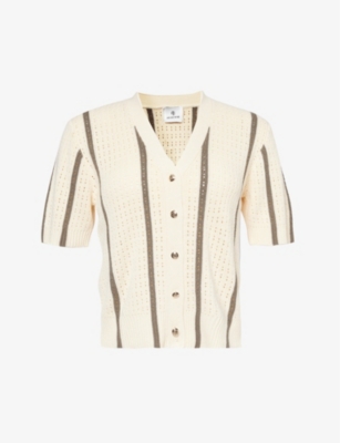 ANINE BING: Camryn striped cotton-blend knitted cardigan