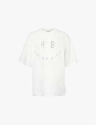 Shop Anine Bing Women's Ivory Kent Ribbed-trim Cotton-jersey T-shirt