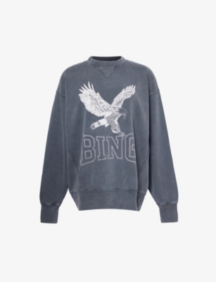 Shop Anine Bing Womens Washed Black Alto Eagle-print Cotton-jersey Sweatshirt