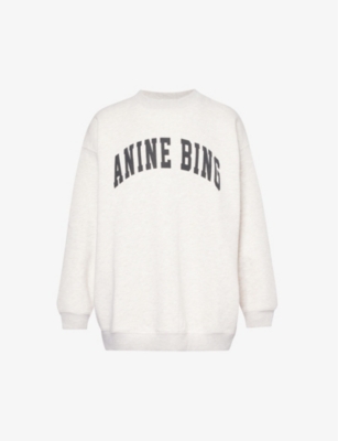 Shop Anine Bing Women's Oat Melange Tyler Logo-print Cotton-blend Sweatshirt