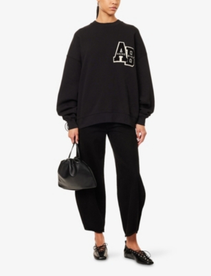 ANINE BING WOMENS BLACK MILES BRANDED COTTON-JERSEY SWEATSHIRT 