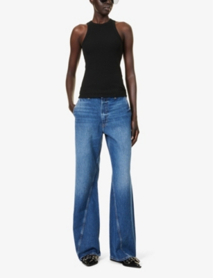 Shop Anine Bing Women's Black Eva Slim-fit Organic Cotton-blend Top