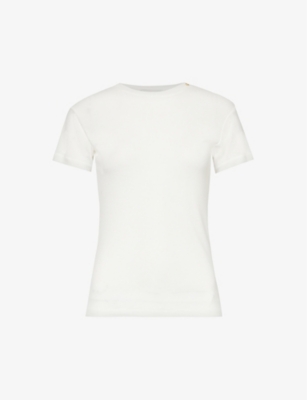 Shop Anine Bing Women's Off White Amani Short-sleeve Cashmere-blend Knitted T-shirt