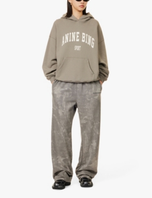 Shop Anine Bing Womens Dust Olive Harvey Logo-print Relaxed-fit Cotton-jersey Hoody