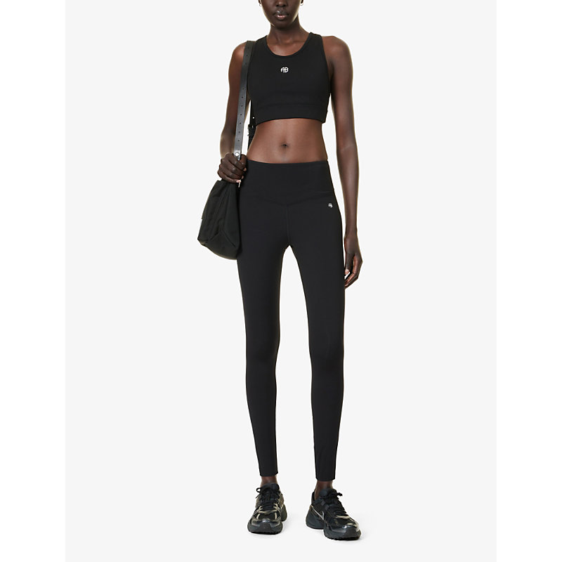 Shop Anine Bing Women's Black Blair Brand-print Stretch-woven Bra