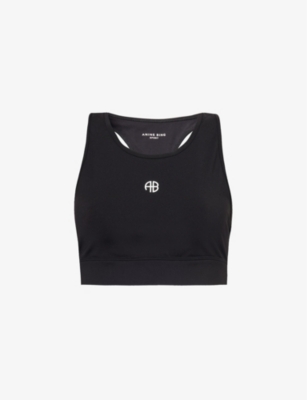 Shop Anine Bing Women's Black Blair Brand-print Stretch-woven Bra