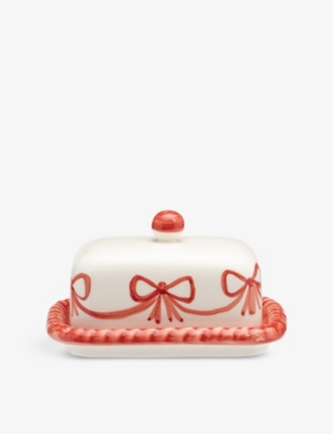 ANNA + NINA: Sugar Plum Bow earthenware butter dish 17cm