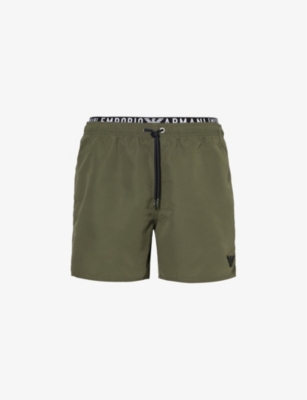 Shop Emporio Armani Mens Militare Drawstring Branded-waistband Swim Shorts